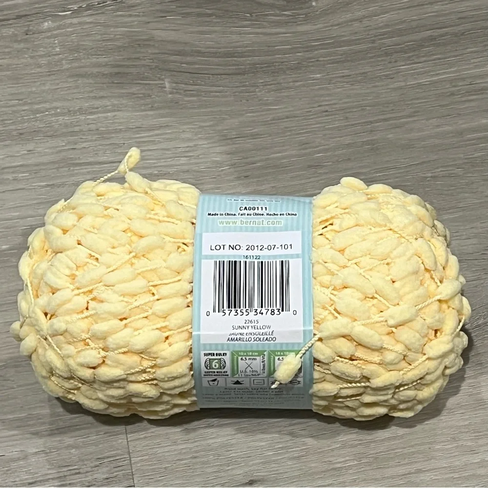 NWT Set of 3 Skeins Bernat Baby Pom Pom Yarn (3.5 oz ea) Sunny Yellow Weight #6